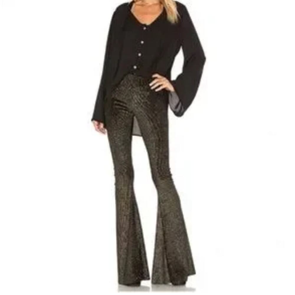 Show Me Your MuMu Black and Gold Flare Pants Womens Size M
